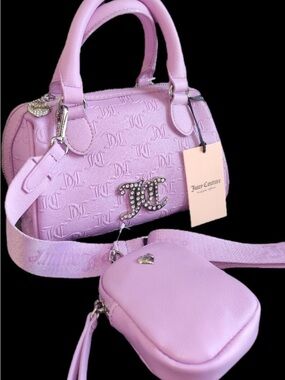 Juicy Couture Lilac Embossed Logo Satchel with Detachable Crossbody Pouch